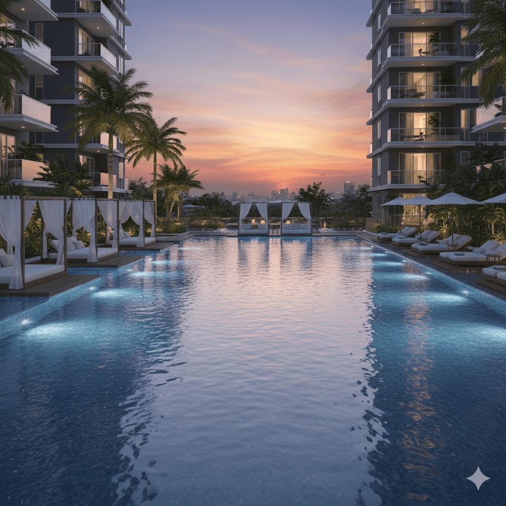 Olympic-sized pool at dusk — artist's impression