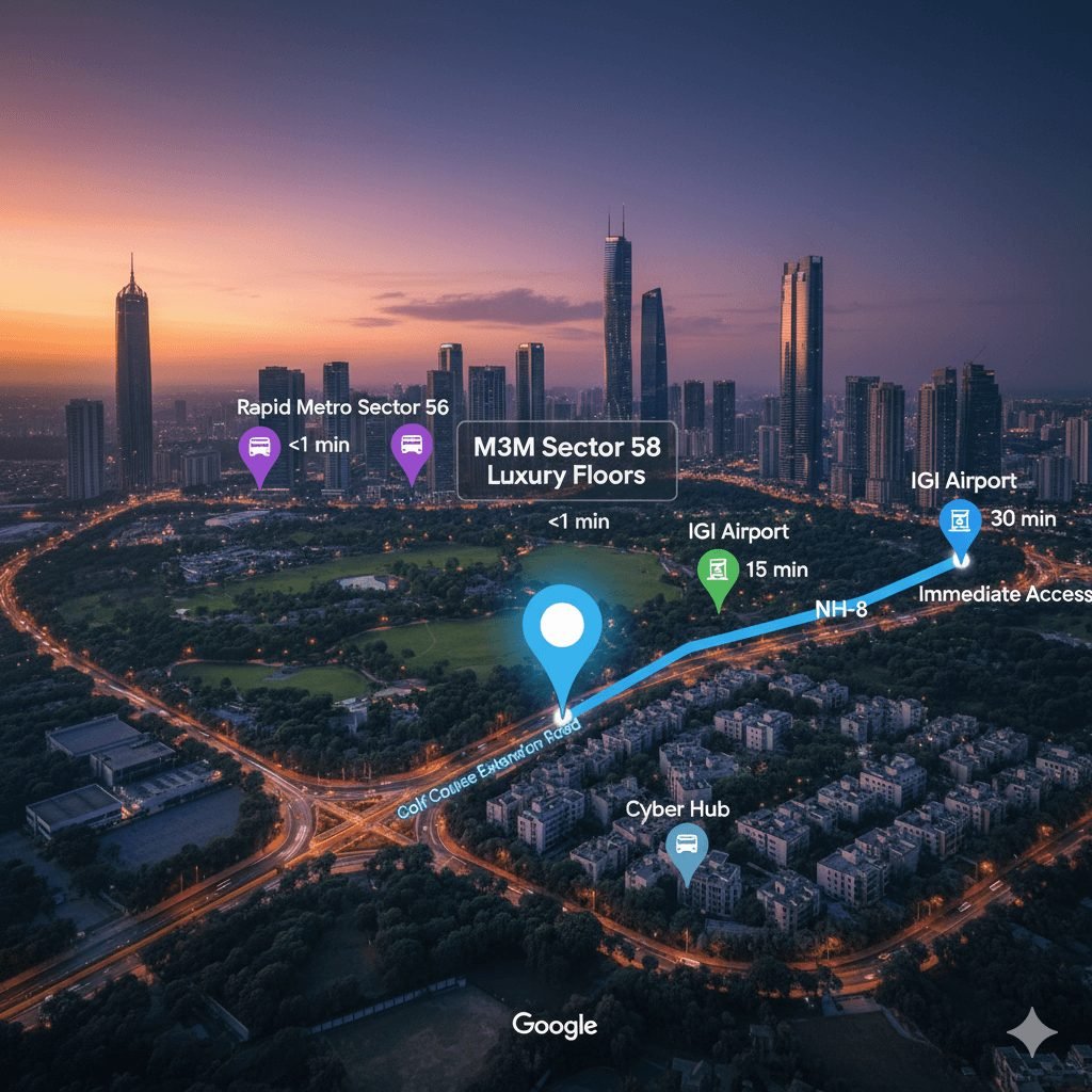 Connectivity map — M3M BRABUS, Golf Course Extension Road, Sector 58, Gurugram