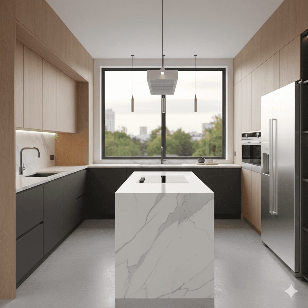 Marble island kitchen — artist's impression