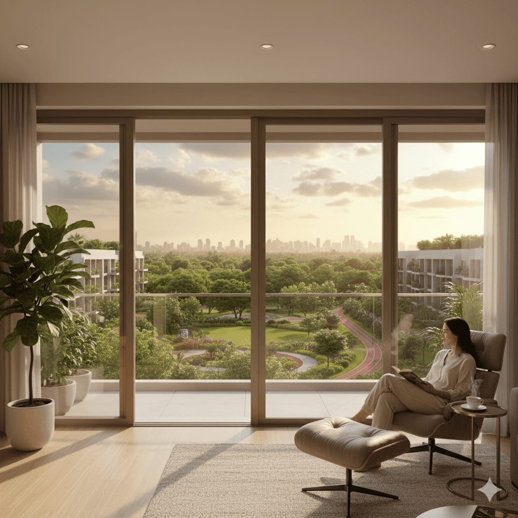 Private terrace lounge overlooking gardens — artist's impression